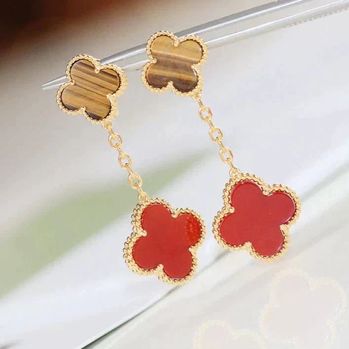 [Grace Jewelry]CLOVER  2 MOTIF  TIGER EYE CARNELIAN EARRINGS