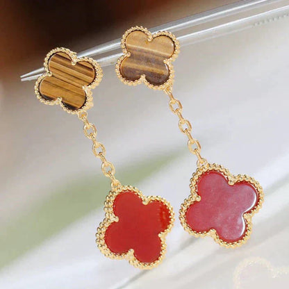 [Grace Jewelry]CLOVER  2 MOTIF  TIGER EYE CARNELIAN EARRINGS