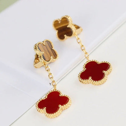 [Grace Jewelry]CLOVER  2 MOTIF  TIGER EYE CARNELIAN EARRINGS