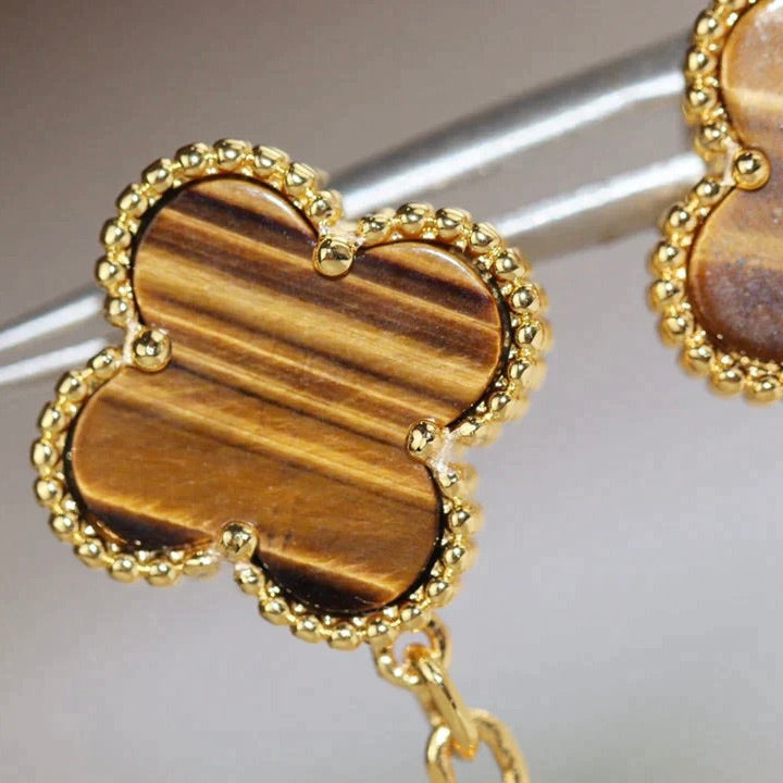 [Grace Jewelry]CLOVER  2 MOTIF  TIGER EYE CARNELIAN EARRINGS