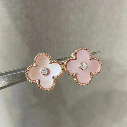 [Grace Jewelry]CLOVER MEDIUM 1 MOTIFS  PINK MOP DIAMOND EARRINGS