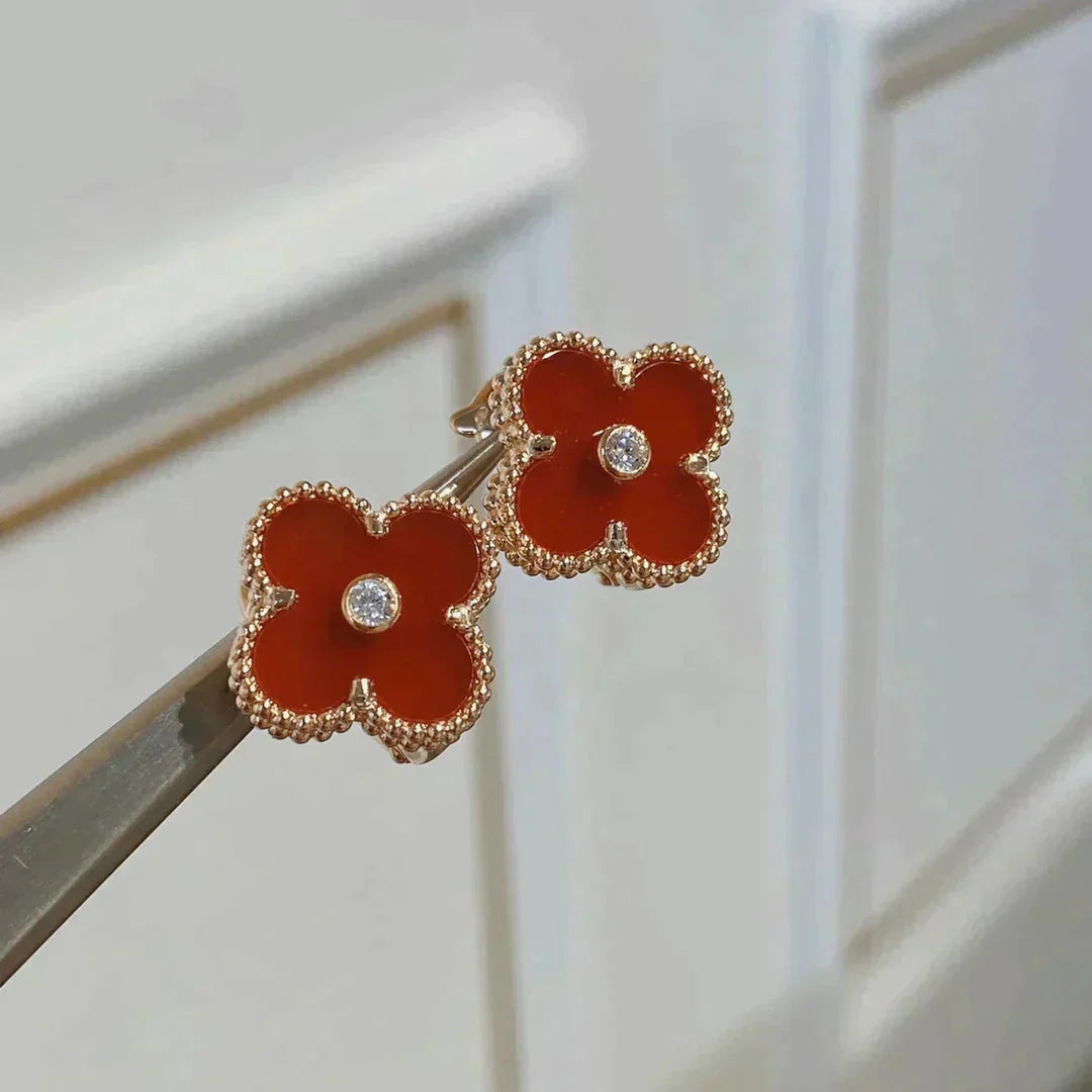 [Grace Jewelry]CLOVER MEDIUM 1 MOTIFS CARNELIAN  DIAMOND earrings