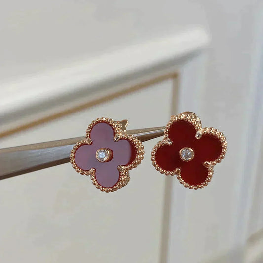 [Grace Jewelry]CLOVER MEDIUM 1 MOTIFS CARNELIAN  DIAMOND earrings