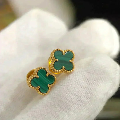 [Grace Jewelry]CLOVER MINI 9.5MM MALACHITE  EARRINGS