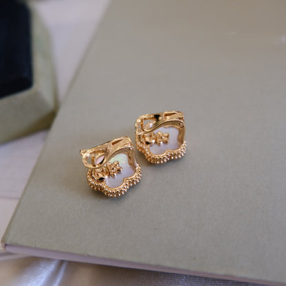 [Grace Jewelry]LUCKY PINK GOLD WHITE MOP EARRINGS