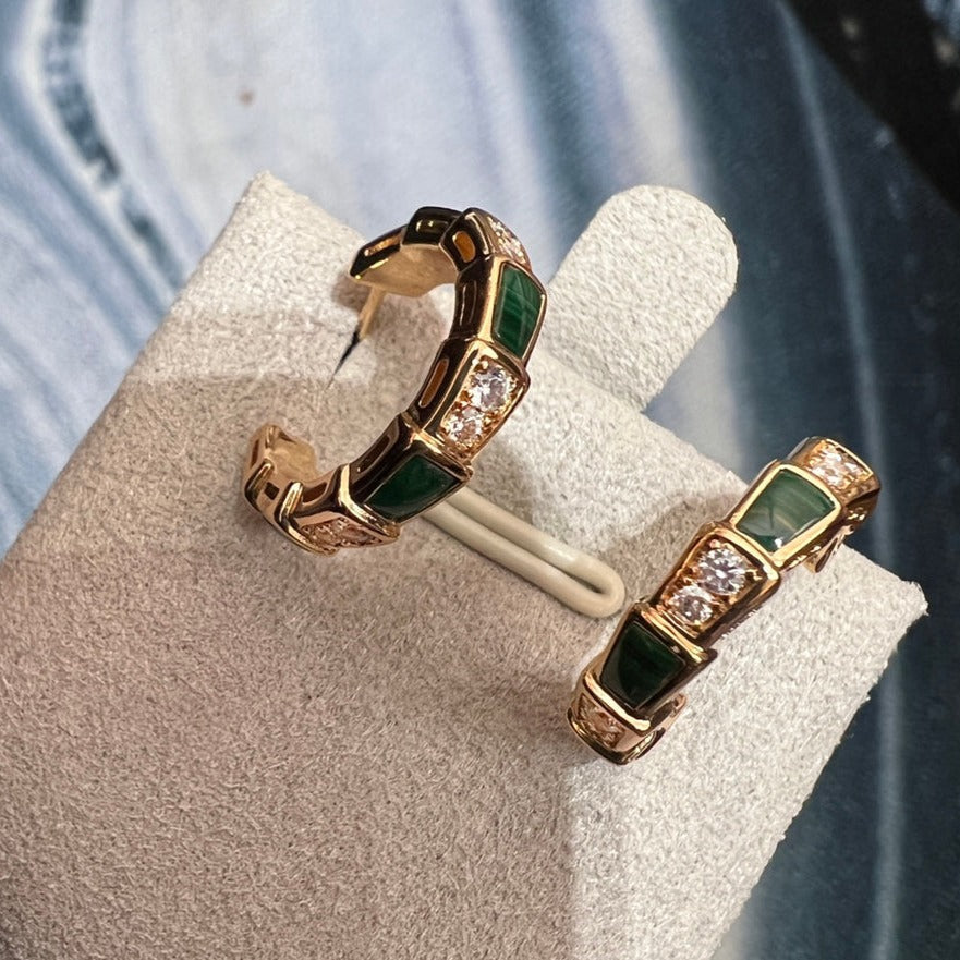 [Grace Jewelry]SERPENTI MALACHITE PINK GOLD EARRINGS