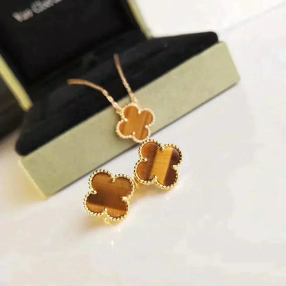 [Grace Jewelry]CLOVER MEDIUM 1 MOTIFS TIGER EYE EARRINGS