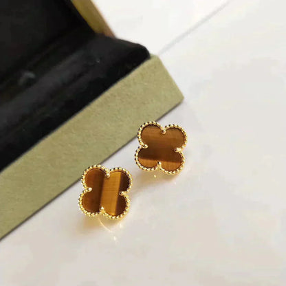 [Grace Jewelry]CLOVER MEDIUM 1 MOTIFS TIGER EYE EARRINGS