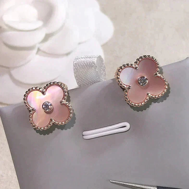 [Grace Jewelry]CLOVER MEDIUM 1 MOTIFS  PINK MOP DIAMOND EARRINGS