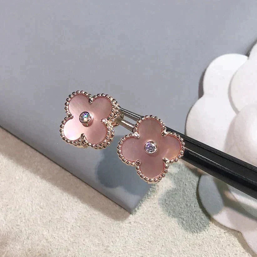 [Grace Jewelry]CLOVER MEDIUM 1 MOTIFS  PINK MOP DIAMOND EARRINGS