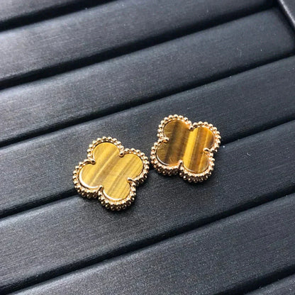 [Grace Jewelry]CLOVER MEDIUM 1 MOTIFS TIGER EYE EARRINGS