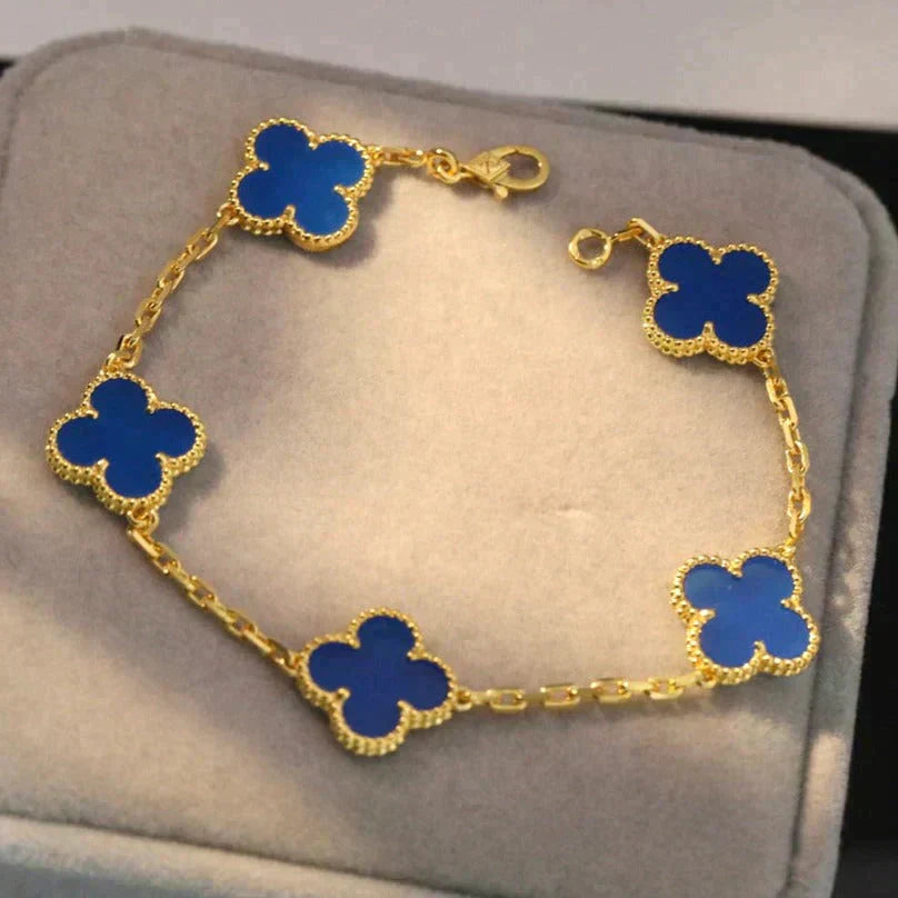 [Grace Jewelry]CLOVER 5 MOTIFS BLUE AGATE BRACELET