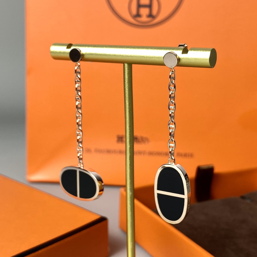 [Grace Jewelry]CHAINE VERSO BLACK CERAMIC EARRINGS