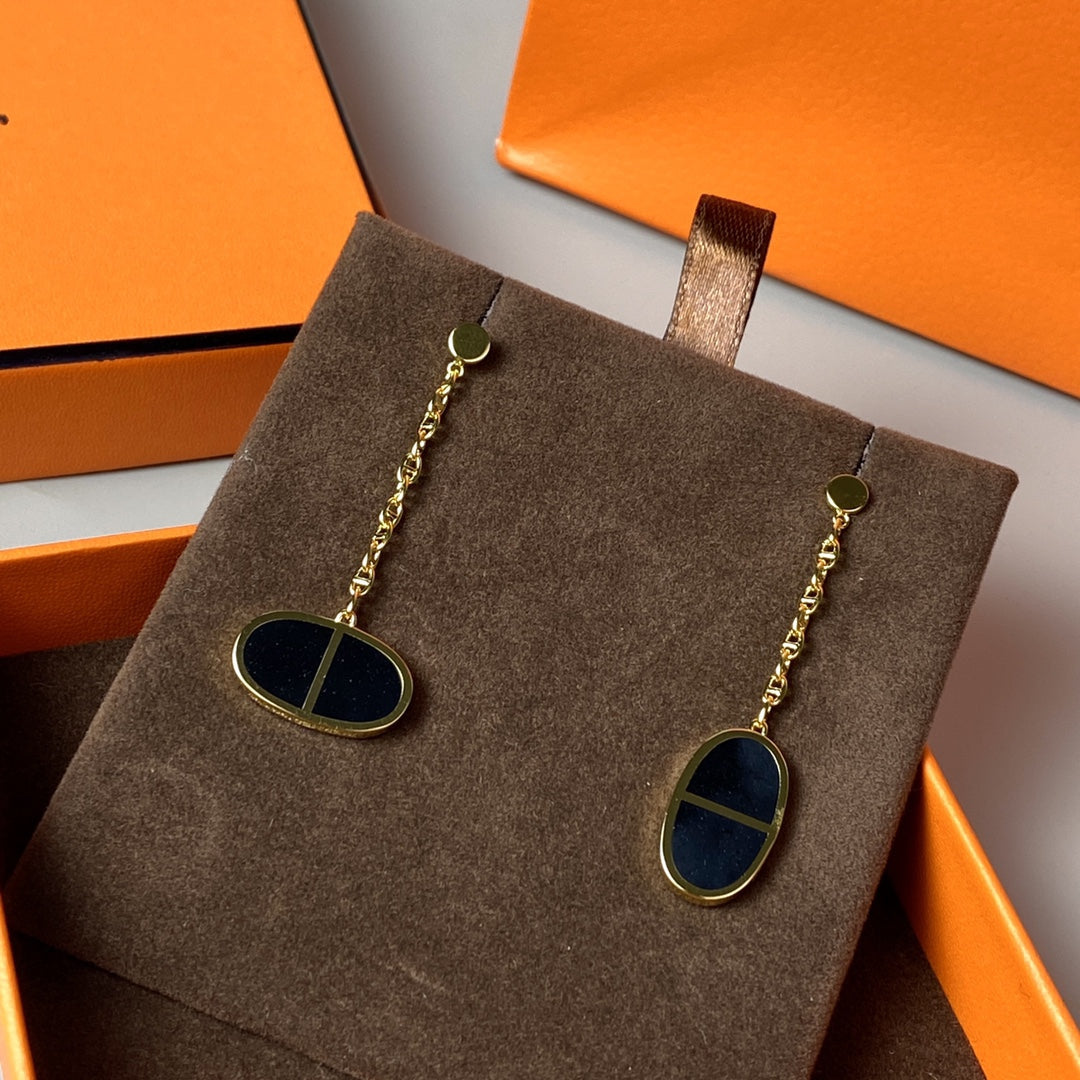 [Grace Jewelry]CHAINE VERSO BLACK CERAMIC EARRINGS