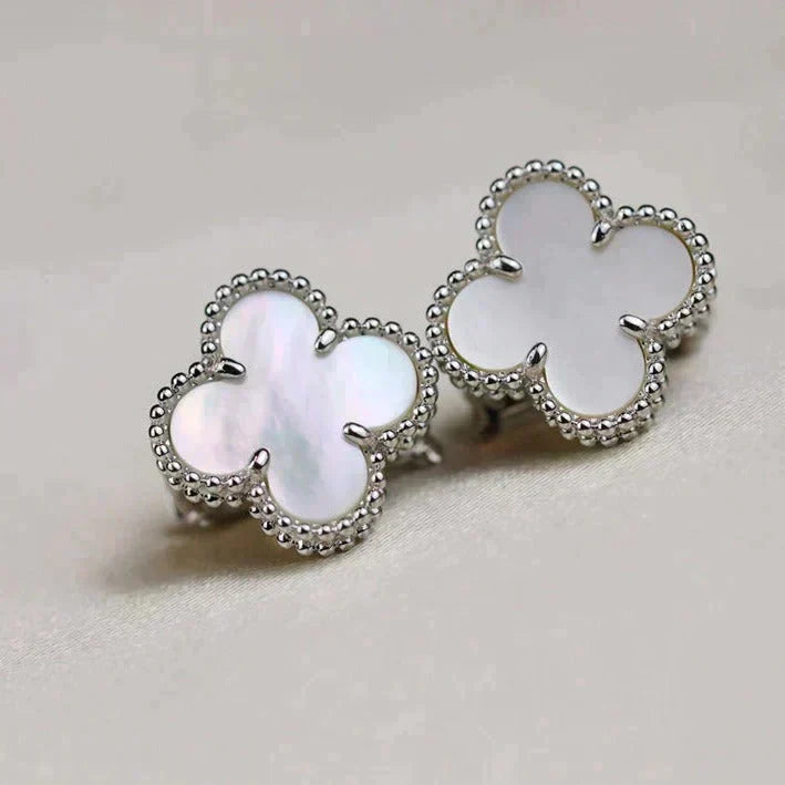 [Grace Jewelry]CLOVER MEDIUM 1 MOTIFS  WHITE MOP EARRINGS SILVER