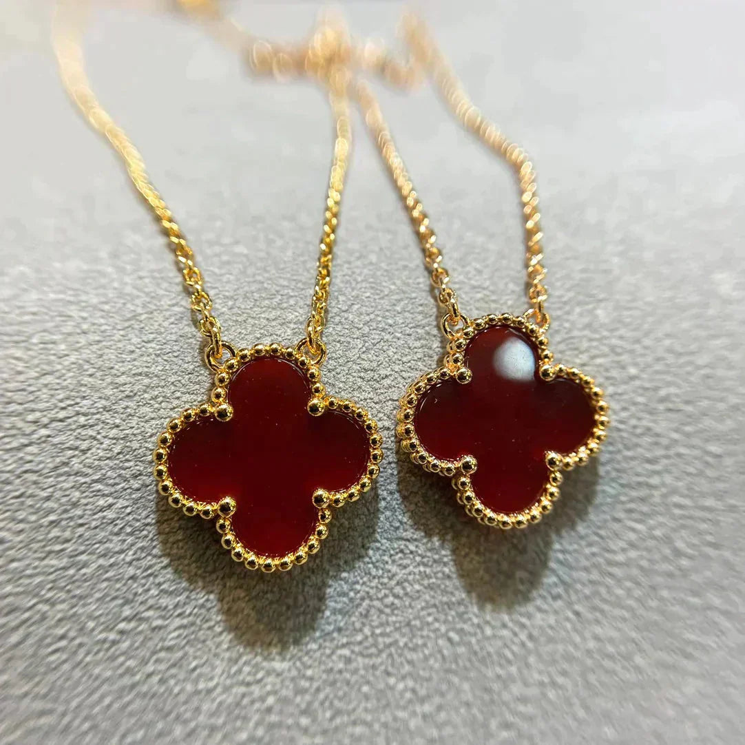 [Grace Jewelry]CLOVER 15MM CARNELIAN SINGLE FLOWER NECKLACE