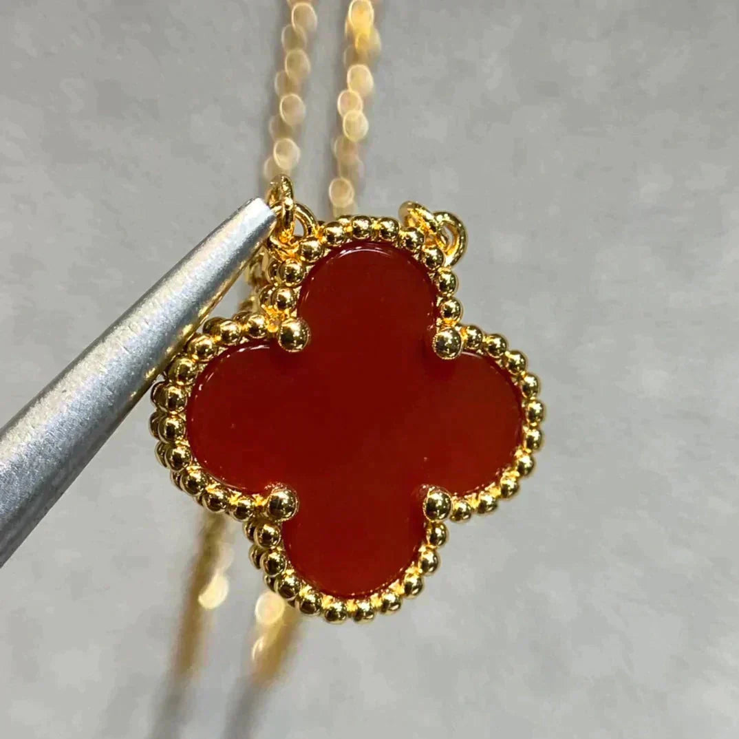 [Grace Jewelry]CLOVER 15MM CARNELIAN SINGLE FLOWER NECKLACE