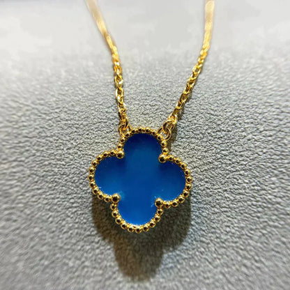 [Grace Jewelry]CLOVER 15MM BLUE AGATE NECKLACE