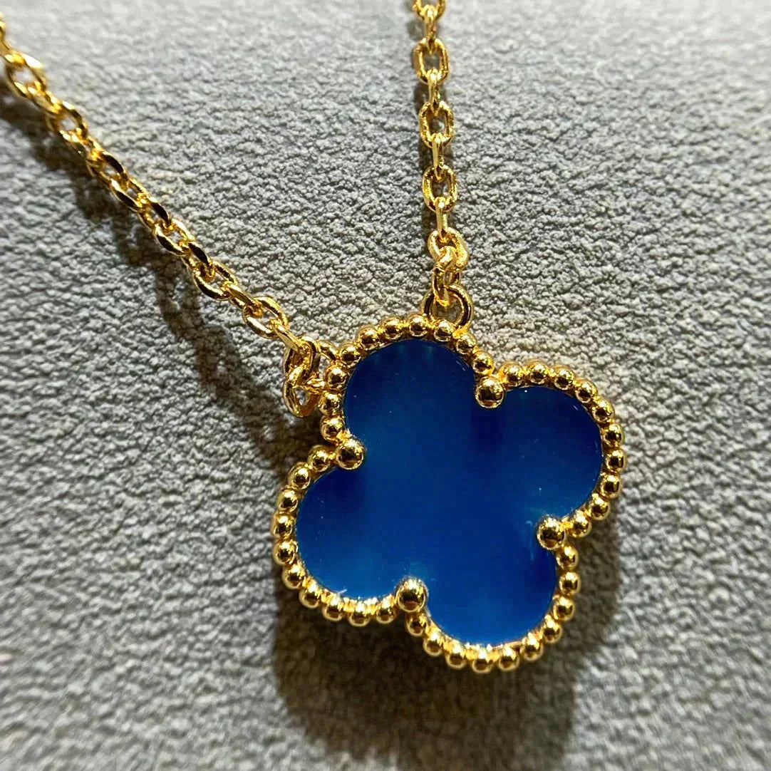 [Grace Jewelry]CLOVER 15MM BLUE AGATE NECKLACE