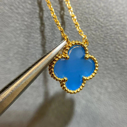 [Grace Jewelry]CLOVER 15MM BLUE AGATE NECKLACE