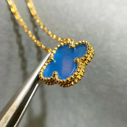 [Grace Jewelry]CLOVER 15MM BLUE AGATE NECKLACE