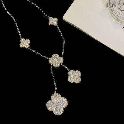 [Grace Jewelry]CLOVER 5 MOTIFS SILVER DIAMONDS NECKLACE