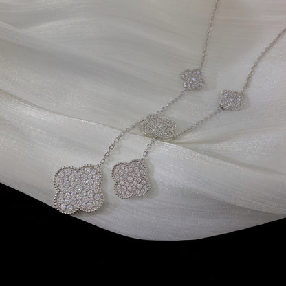 [Grace Jewelry]CLOVER 5 MOTIFS SILVER DIAMONDS NECKLACE