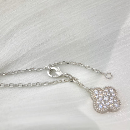 [Grace Jewelry]CLOVER 5 MOTIFS SILVER DIAMONDS NECKLACE