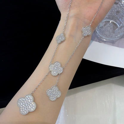 [Grace Jewelry]CLOVER 5 MOTIFS SILVER DIAMONDS NECKLACE