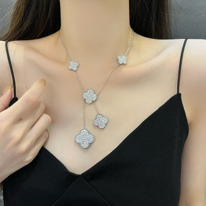 [Grace Jewelry]CLOVER 5 MOTIFS SILVER DIAMONDS NECKLACE