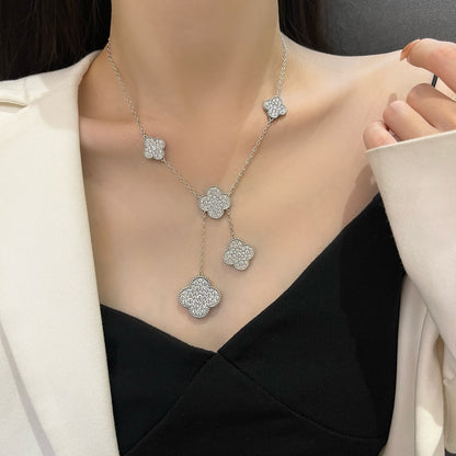 [Grace Jewelry]CLOVER 5 MOTIFS SILVER DIAMONDS NECKLACE