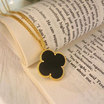 [Grace Jewelry]CLOVER 25MM NECKLACE GOLD ONYX