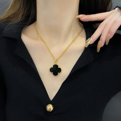 [Grace Jewelry]CLOVER 25MM NECKLACE GOLD ONYX