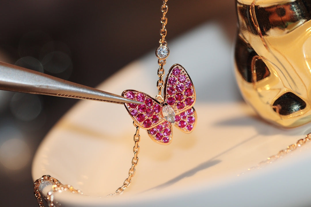 [Grace Jewelry]BUTTERFLY RED DIAMOND ROSE GOLD NECKLACE