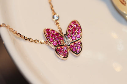 [Grace Jewelry]BUTTERFLY RED DIAMOND ROSE GOLD NECKLACE