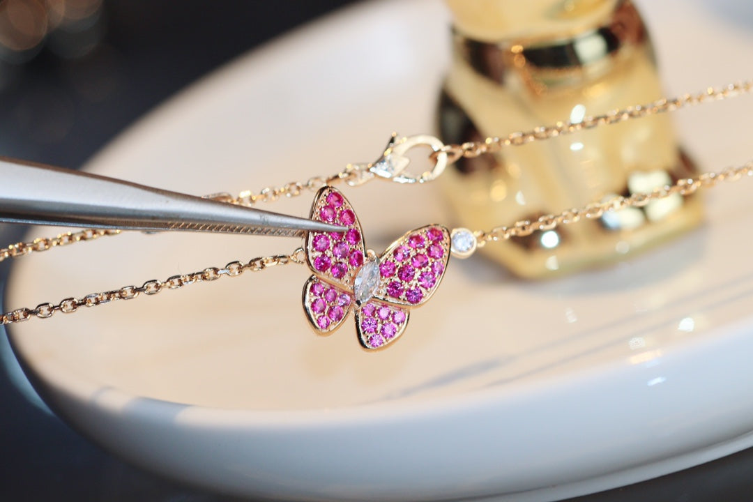 [Grace Jewelry]BUTTERFLY RED DIAMOND ROSE GOLD NECKLACE