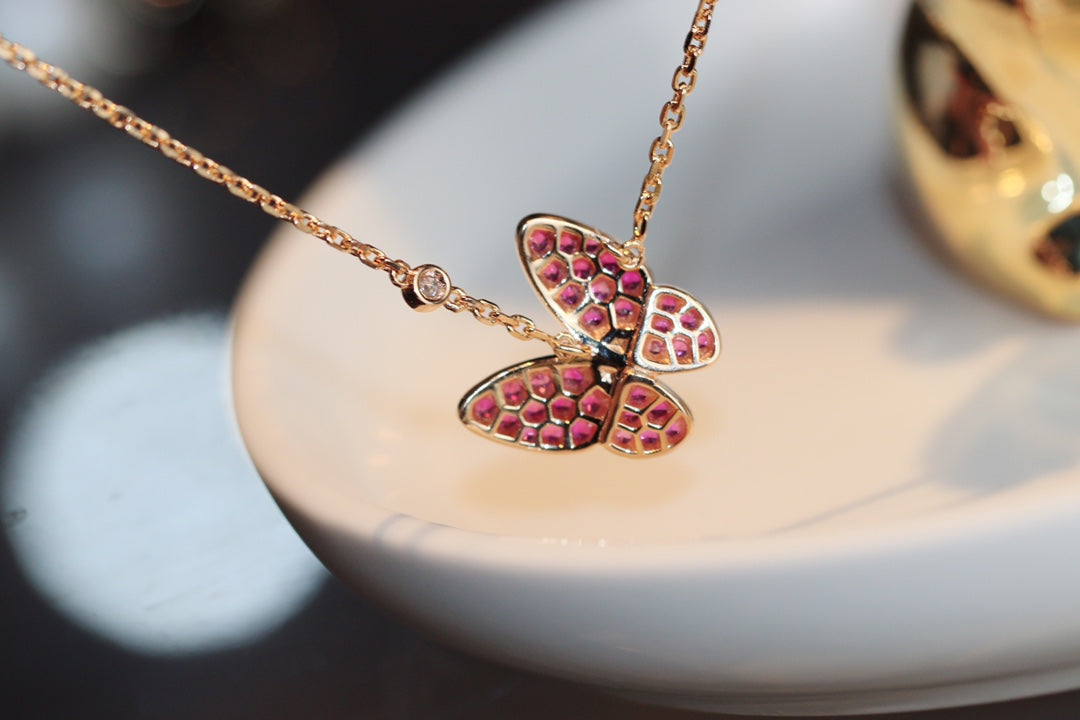 [Grace Jewelry]BUTTERFLY RED DIAMOND ROSE GOLD NECKLACE