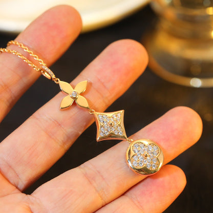 [Grace Jewelry]STAR AND SUN DIAMOND PINK GOLD NECKLACE