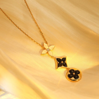 [Grace Jewelry]STAR AND SUN ONYX PINK GOLD NECKLACE