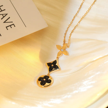 [Grace Jewelry]STAR AND SUN ONYX PINK GOLD NECKLACE