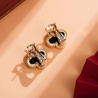 [Grace Jewelry]CLOVER MEDIUM 1 MOTIFS  ONYX STUD EARRINGS