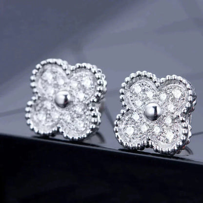 [Grace Jewelry]CLOVER 1 MOTIFS DIAMOND STUD EARRINGS SILVER