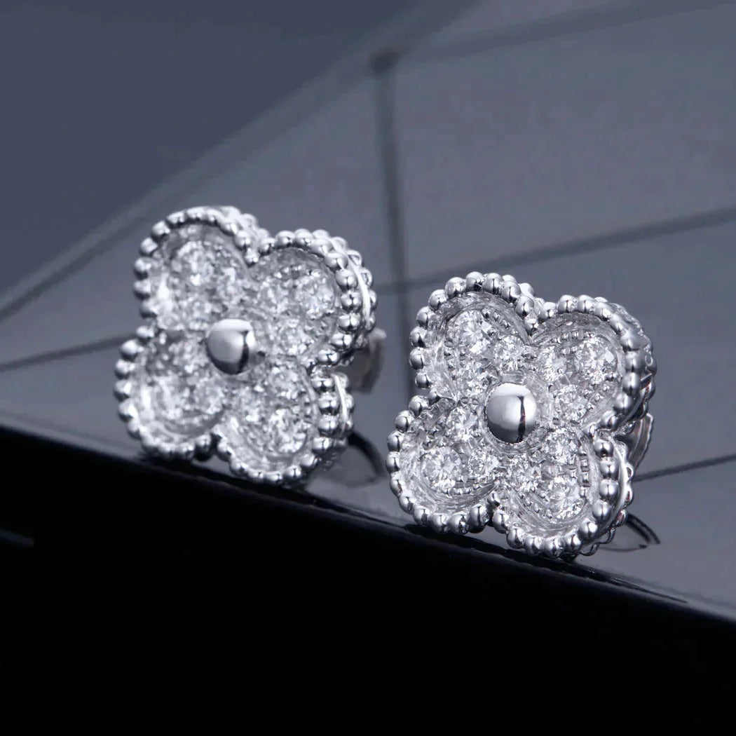 [Grace Jewelry]CLOVER 1 MOTIFS DIAMOND STUD EARRINGS SILVER