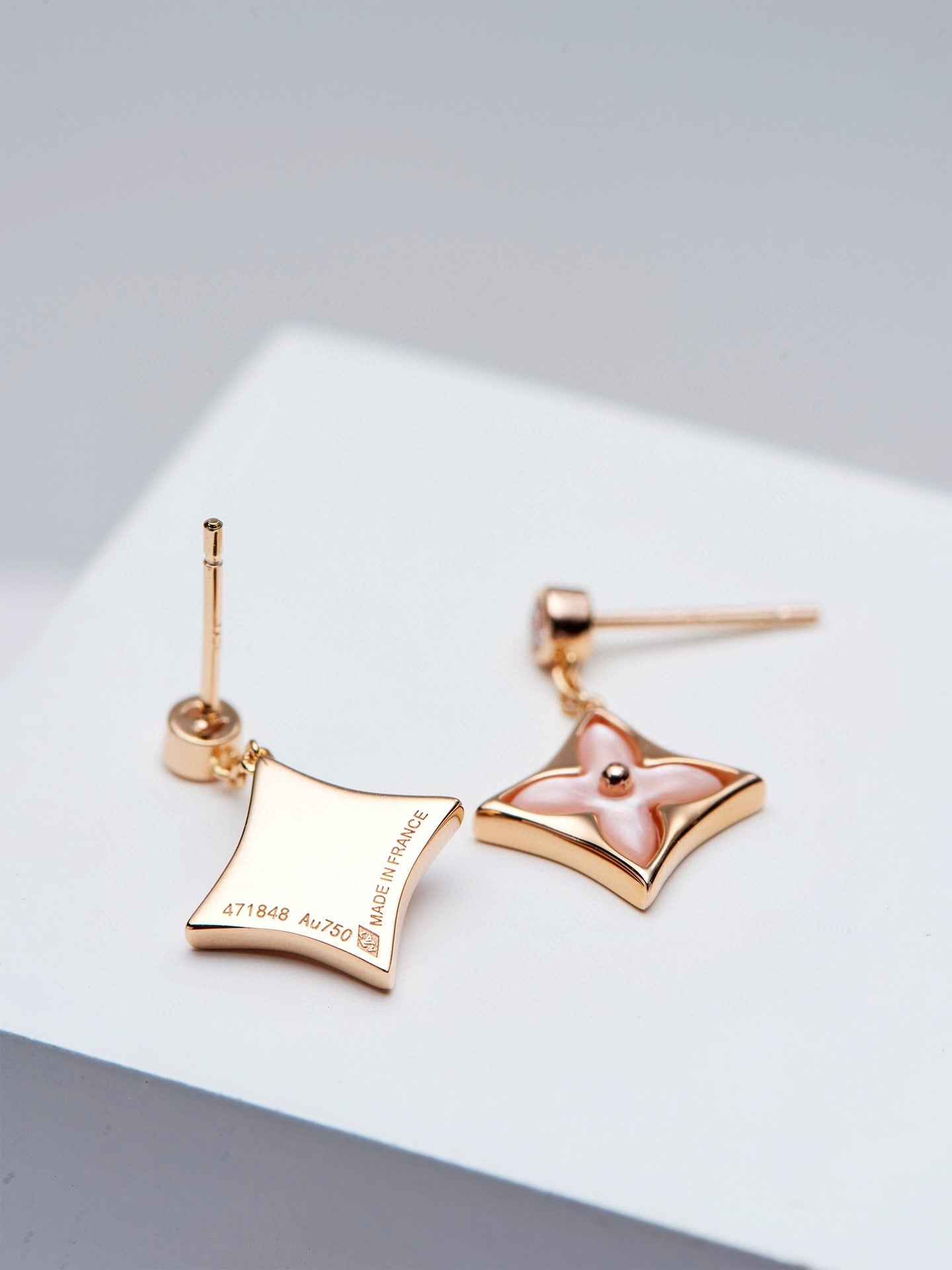 [Grace Jewelry]DOUBLE STAR PINK GOLD MOP DROP EARRINGS