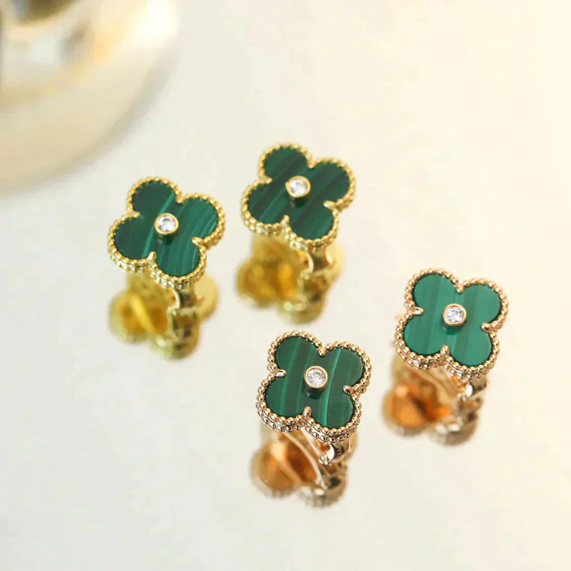 [Grace Jewelry]CLOVER MEDIUM 1 MOTIFS MALACHITE DIAMOND EARRINGS