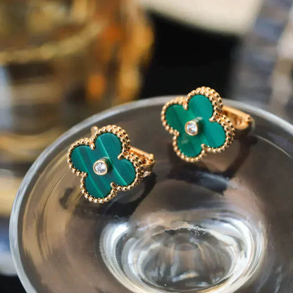 [Grace Jewelry]CLOVER MEDIUM 1 MOTIFS MALACHITE DIAMOND EARRINGS