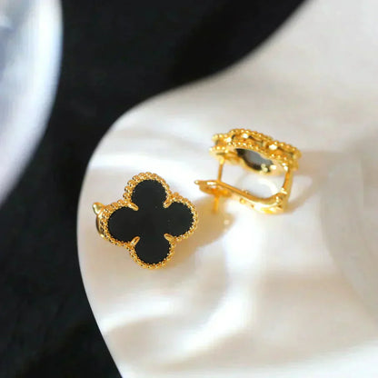 [Grace Jewelry]CLOVER MEDIUM 1 MOTIFS  ONYX STUD EARRINGS