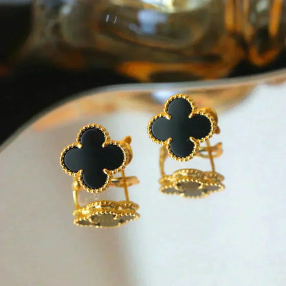 [Grace Jewelry]CLOVER MEDIUM 1 MOTIFS  ONYX STUD EARRINGS