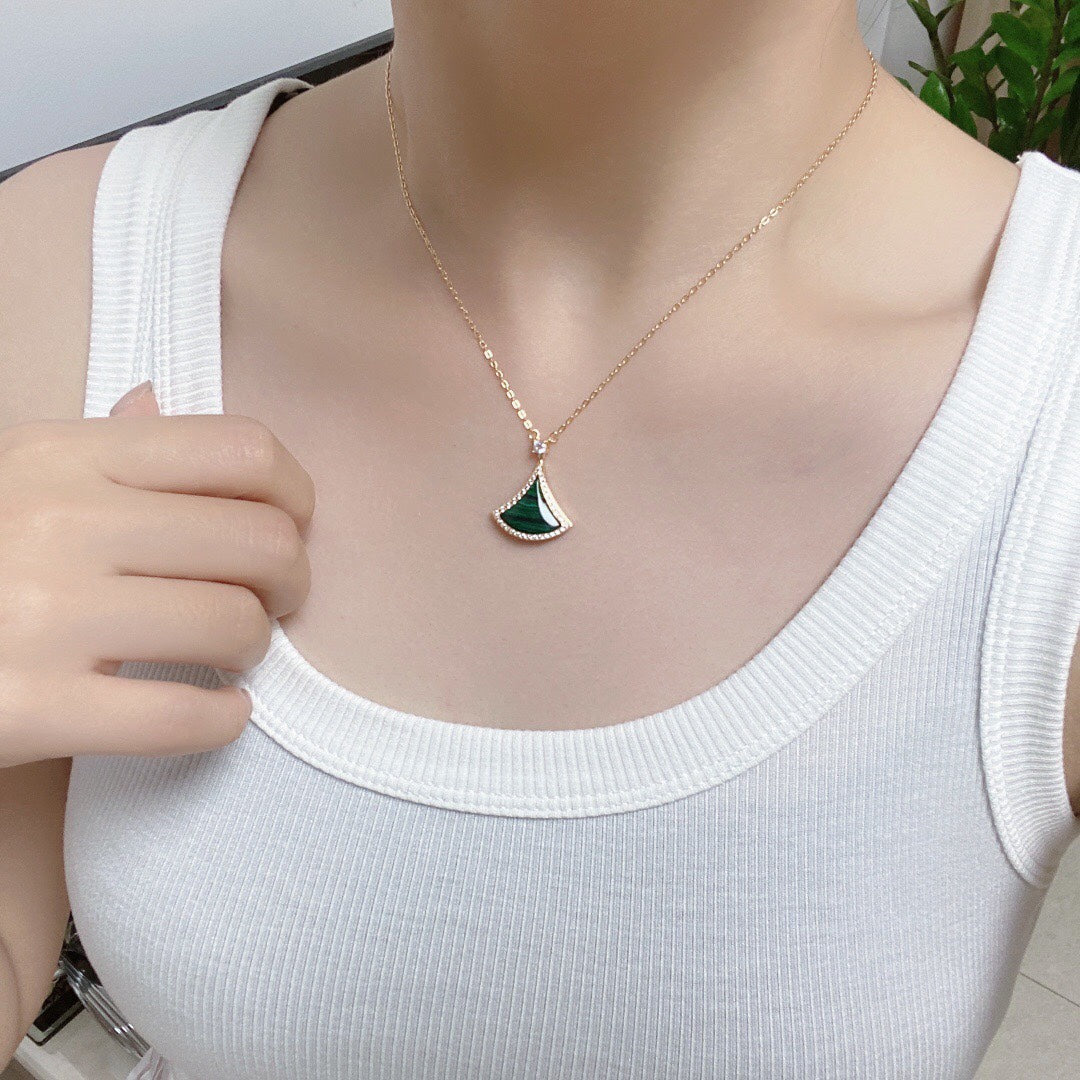 [Grace Jewelry]DREAM MALACHITE DIAMOND PAVED PINK GOLD NECKLACE