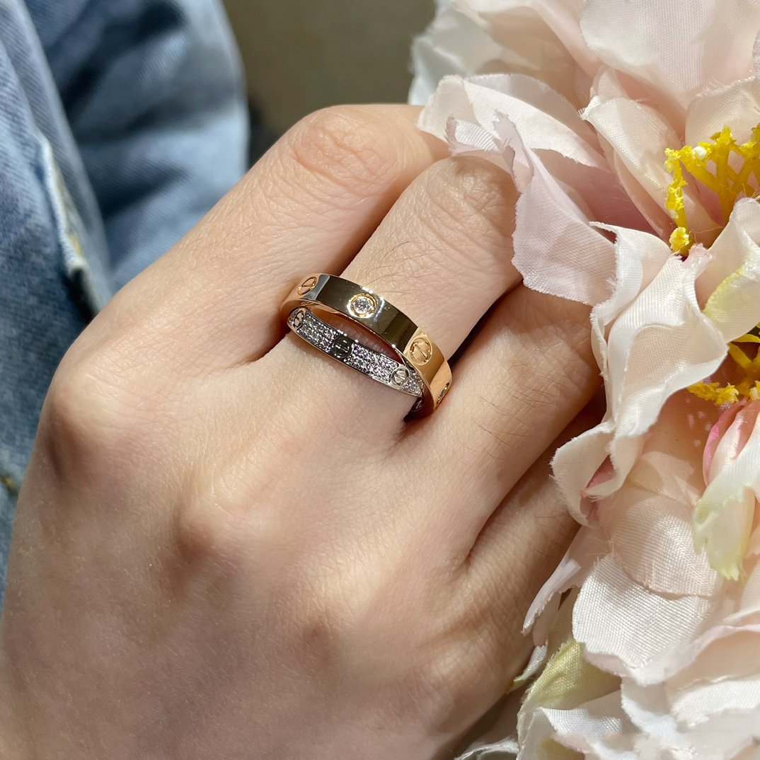 [Grace Jewelry]LOVE PINK GOLD SILVER DIAMOND DOUBLE RING